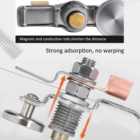 Close-up of Heavy Duty Magnetic Welding Ground Clamp With Super Strong Arc Plate For 300A Electrical Grounding Work Tool Made From Iron And Brass.