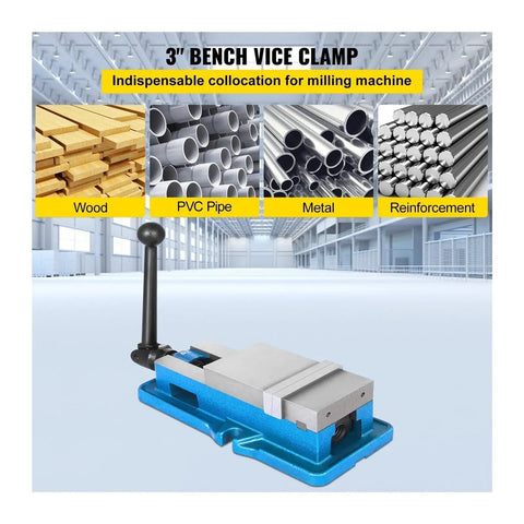 3 Inch Lockdown Bench Vice With Bulletproof Cast Iron Build And Thickened Jaw Plates For Milling Drilling And Cnc Work in workshop setting.