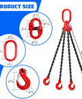 Heavy Duty 6 Ton Chain Sling 5 16 Inch By 5 Feet G80 Alloy Steel Four Way Quadruple Leg Lifting Slings With Four Safety Grab Hooks For Rigging Hoists And Engine Lifts, 5ft four-leg chain sling with red hooks