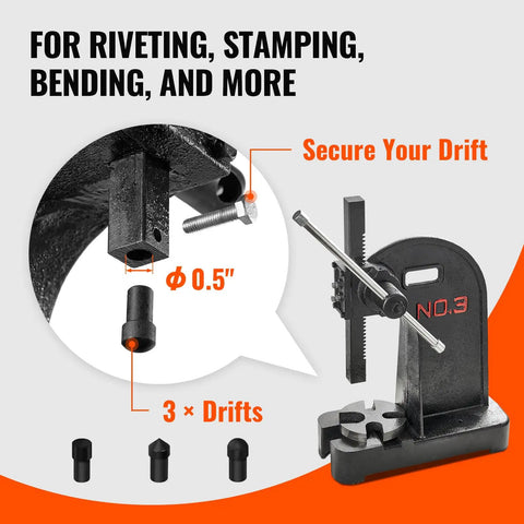Heavy Duty Three Ton Manual Arbor Press Cast Iron Desktop Press With Smooth Twelve Point Two Inch Stroke Crafted For Jewelry Stamping Leather Crafting And Metal Forming Jobs Running With No Sweat