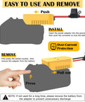 Diagram showing installation of Power Wheel Adapter Pack For 20V And 18V Battery Systems, highlighting easy use and removal.
