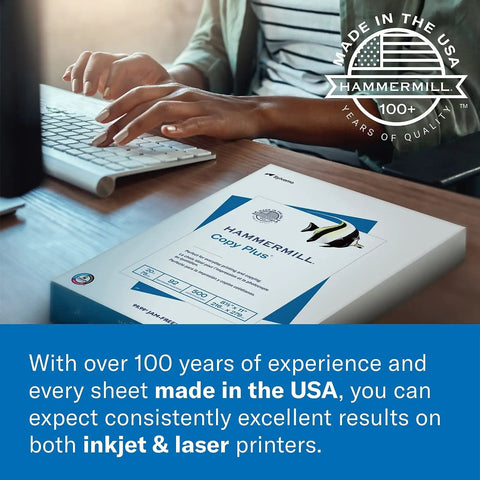 Premium 20Lb Multipurpose Copy Paper for Home And Office Printing, 8.5 By 11 Inches, 2,500 Sheets Per Ream, 97 Brightness, Made In USA, ColorLok Technology, Great For Laser And Inkjet package on desk