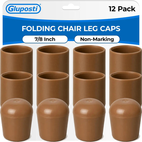 Top Shelf Folding Chair Leg Caps 7/8 Inch Beige Foot Guards 12 Pack showing non-marking nylon caps for chair leg protection.