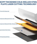 Cross-section of SCP thickened cold-rolled steel plate layers including epoxy, temperate baking paint, and polishing surface.