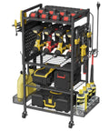 Heavy Duty Garage Tool Cart With Charging Station And Built In Organizer All In One Pro Grade Rolling Tool Storage With Eight Outlet Power Strip Four Wheels Two Hanging Baskets Eight Hooks Drill Bit Holder Black Finish