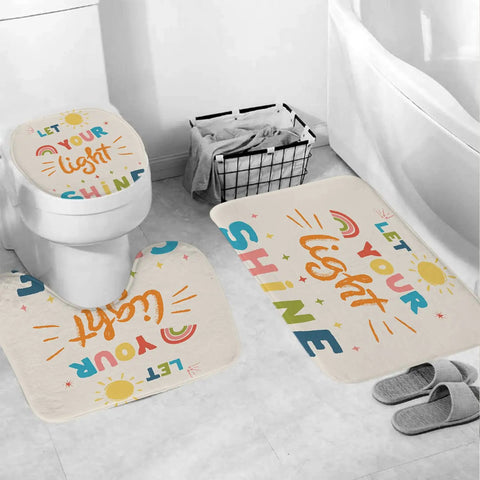 Colorful Quotes Kids Shower Curtain Set With Non Slip Rug, Waterproof 72x72 Inches, Cartoon Inspiring Letters, bathroom decor