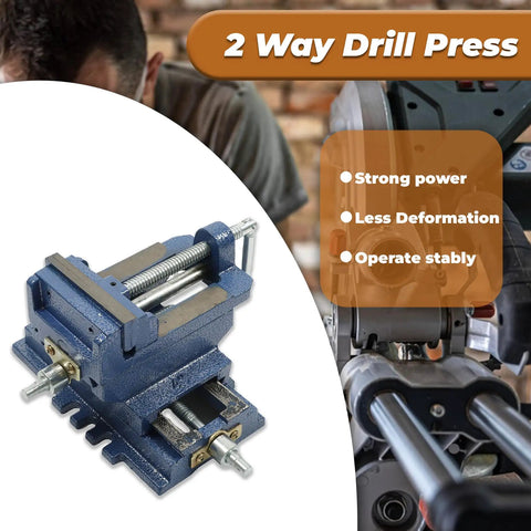 Heavy Duty Cross Slide Drill Press Vise With Two Way XY Compound Travel Four Inch Cast Iron Jaws; detailed view with two-way movement.
