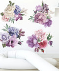 Giant Peony Wall Decals Four Piece Set With Watercolor Rose Blooms for Living Room and Bedroom Decor on a white wall