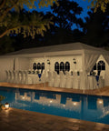Built Tough 10 By 30 Foot Heavy Duty Outdoor Wedding Canopy With Eight Sidewalls Offering Full Uv Protection And Being Totally Waterproof Perfect For Your Backyard Parties And Big Events at night beside pool