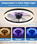 Smooth Breeze 20 Inch Ceiling Fan With Light And Remote Low Profile Flush Mount Dimmable Fandelier showing 3-color night light options.