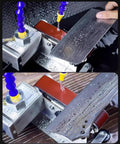 Badass Electric Knife Sharpener And Wet Bench Sander Featuring Ten Tough Sand Belts Plus Polishing And Grinding Wheels in action with water spray.