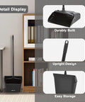 Heavy Duty Upright Standing Dustpan Built Different Tight Pivoting Base, black, upright design, easy storage for restaurants and shops.