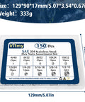 SAE Hex Nuts Assortment Kit 150 Piece Stainless Steel 304 Hardware Nuts Set with Ten Sizes from 4-40 to 1/2-13 labeled packaging