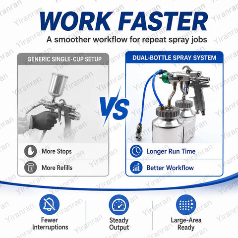 Comparison of Generic Single-Cup vs. Zero Hassle Dual Nozzle Paint Sprayer With 1.3Mm Chrome Nozzle, Pressure Feed design.