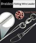 Stainless Steel Fishing Leader Wire for Saltwater and Freshwater Rigs and Lures Size 2 50 Pound Strength 11.8 Inch Length White Nickel Finish 20 Pieces Durable Snap Leader Wire with swivel