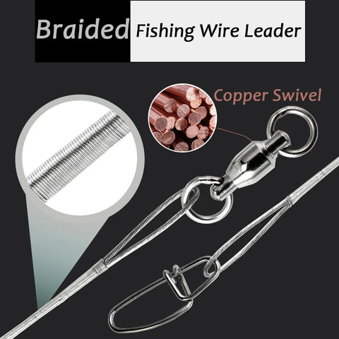 Stainless Steel Fishing Leader Wire for Saltwater and Freshwater Rigs and Lures Size 2 50 Pound Strength 11.8 Inch Length White Nickel Finish 20 Pieces Durable Snap Leader Wire with swivel