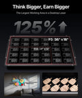 Diagram showcasing the large 36x18 inch work area of 80W CO2 Laser Cutter With Intelligent Automation, Desktop Engraver, and dual HD cameras.