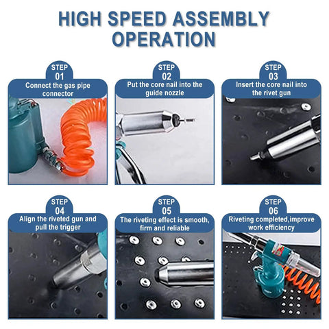 Solid As A Rock Heavy Duty Air Rivet Gun Kit Featuring Four Quick Change Nosepieces For Effortlessly Setting Aluminum Steel And Stainless Steel Rivets Up To Three Sixteenths Inch Industrial Pneumatic Tool Built To Crush Any Rigged Up Job Site Challenge