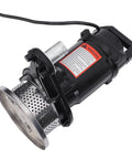 Badass 6000 GPH Submersible Sump Pump With 32.8 Foot Max Lift Height For Heavy Duty Basement And Utility Drainage In Rock Solid SUS Stainless Alloy Workhorse Body from a side angle.