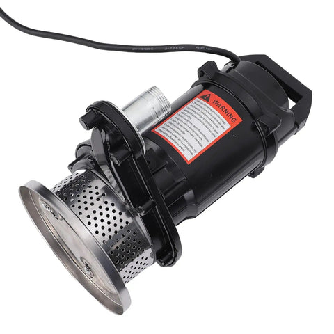 Badass 6000 GPH Submersible Sump Pump With 32.8 Foot Max Lift Height For Heavy Duty Basement And Utility Drainage In Rock Solid SUS Stainless Alloy Workhorse Body from a side angle.
