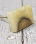 Set Of 6 Handmade Wood Resin Cabinet Knobs Rectangular Drawer Pulls For Kitchen Wardrobe Dresser showing a close-up view of a yellow resin and wood knob.