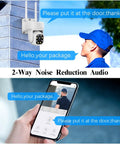 3K Ultra HD PT Wireless Security Camera System With AI Human Tracking showcasing two-way audio feature with mobile app UI.