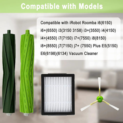 Robot Vacuum Replacement Parts Kit for iRobot Vacuum Models I7 Plus I7 I3 Plus I3 I4 I6 I8 Plus E5 E6 E7 J7 J7 Plus I5 J5 Plus Includes 2 Roller Brushes 8 Filters and 8 Side Brushes with roller, filter, and side brush
