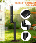 Heavy Duty Fence Post Repair Kit With Thickened Steel Post Anchor Ground Spike Quick Fix For Broken Or Leaning Wood Fence Posts Wooden Fence Post Stabilizer Stakes 4 Pack Black dimensions and components shown