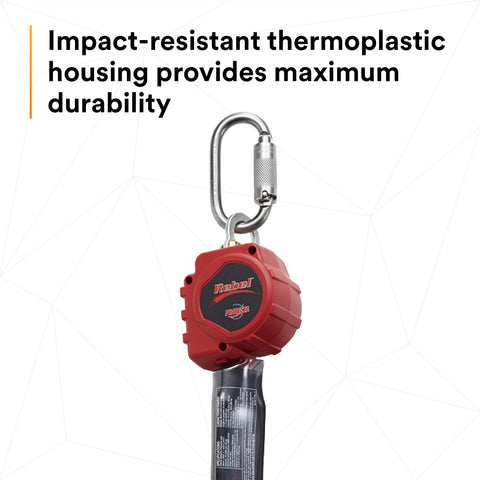 Protecta Rebel Self Retracting Lifeline 6 Foot Polyester Web With Steel Snap Hook And Carabiner Black Red