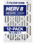 MERV 8 Pleated Air Filter 14x20x1 Inches 12 Pack For Dust And Allergen Control In HVAC And Furnace, Made In USA