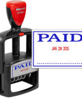 Heavy Duty Self Inking Date Stamp With Dual Blue Red Ink Cartridge Extra Large 1.5 By 2.25 Inch displaying 'PAID' date.