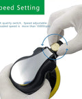 Hands adjusting the speed dial on a Dual Action Pneumatic Sander with Vacuum Extraction, showcasing its speed settings.