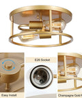 Dope Gold Flush Mount Ceiling Light 12 Inch Modern Round Fixture with Two Lights, Champagne Gold Finish, Industrial Style