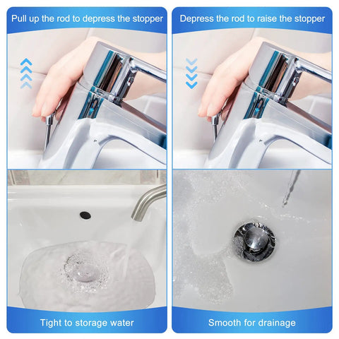 Heavy Duty Chrome Pop Up Sink Stoppers For Bathroom Vanities And Universal Drain Plug With Rubber Gasket Seal Keeps Your Pipes Clear And Flowing Smooth No Sweat Installation Three Pack