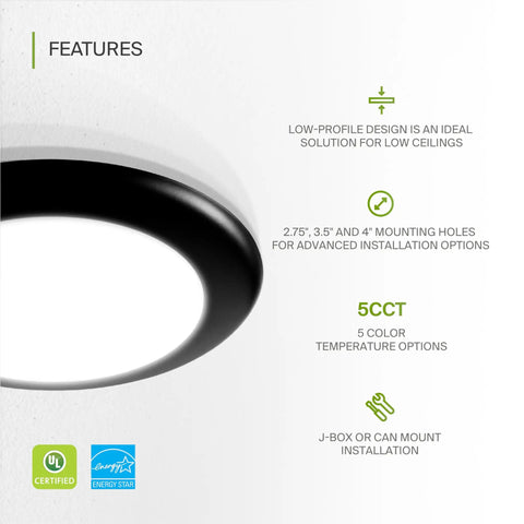Six Pack 6 Inch LED Disk Lights 15W 5CCT 2700K To 5000K 1245 Lumens Dimmable Flush Mount Ceiling Light Fixture features