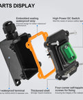 Durable Waterproof Boat Rocker Switch With Green Indicator Light For Boaters And Marine Setups DPST Inline Cord Switch open view