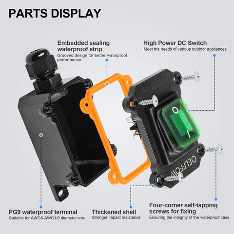 Durable Waterproof Boat Rocker Switch With Green Indicator Light For Boaters And Marine Setups DPST Inline Cord Switch open view