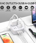 10 Foot Surge Protector Power Strip With 8 Wide AC Outlets And 4 USB Ports 3-Side Extender Built To Power Up Every Device in use