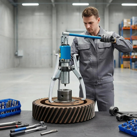 Tough 20 Ton Hydraulic Gear Puller Kit For Removing Stubborn Wheel Bearings Brake Drums And Pulleys Quick With Forged Alloy Steel Design That Crushes Heavy Lifting No Sweat For Garages Mechanics Or DIY Bosses Who Want Pro Level Wins used on a gear