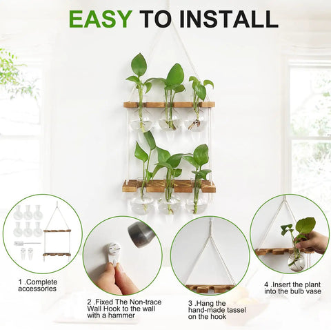 Wall Hanging Plant Propagation Station With 6 Glass Bulb Vases Two Tier Wooden Terrarium Stand For Hydroponics setup guide