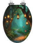 Toilet Seat Elongated Resin for Bathroom with a whimsical forest scene and lanterns, ideal for enhanced bathroom decor.