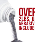 Heavy Duty Sand Blaster Kit With Recovery System And Air Compressor image showing over 2 lbs of abrasive included pouring from bottle.