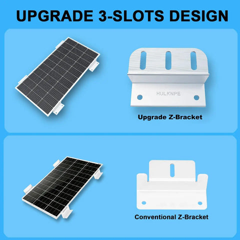 Comparison of upgraded and conventional Z brackets for Z Brackets Solar Panel Mounting Kit 16 Pack Heavy Duty Multi Slot Adjustable Corrosion Resistant Mounting Brackets For RVs Boats Roofs Off Grid And Solar Panel Hold Downs.
