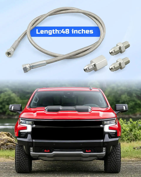 Cool 48 Inch Silver Gauge Line Kit With Double Layer Build For Easy Automotive Fuel Pressure Setup Using 4AN Female Threads To Monitor Your Ride Smoothly, 48-inch braided steel hose