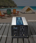 Solid 1000 Watt Pure Sine Wave Inverter Yanks Quick 48 V DC And Turns It Into Smooth 110 120 V AC With Dual Outlet Plugs And Crisp LED Display Off Grid Portable Power Converter at a beach setup.