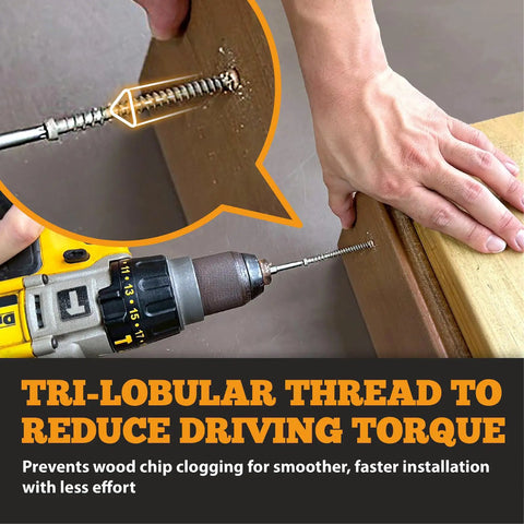 Premium Coated Composite Deck Screws Size 10 X 2-3/4 Inch Self-Tapping Wood Fasteners with Torx T20 in use showing installation process.