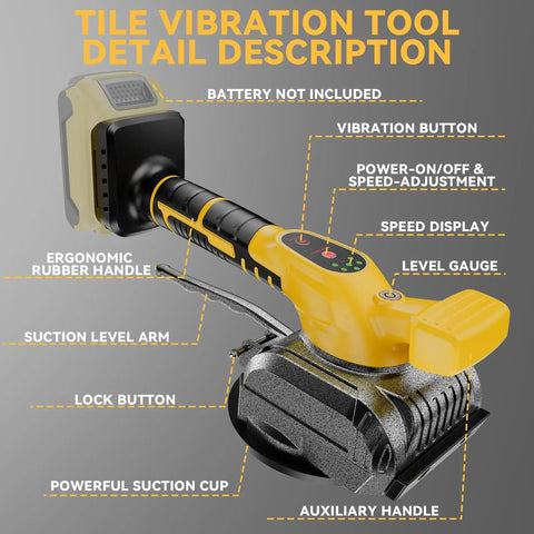 Cordless Tile Vibration Tool with 5 speed settings for leveling floors and walls, 20V battery compatible, lock design.