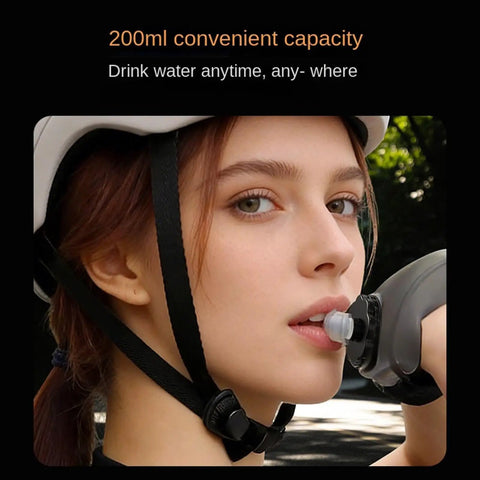 Hands Free Hydration Wrist Bottle For Runners, 200ml Silicone Leak Proof Water Bottle being used by cyclist with helmet
