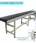Super Tough Electric PVC Flat Conveyor Belt System for Packing and Shipping with 118 Inch Long by 15.7 Inch Wide Belt, side view