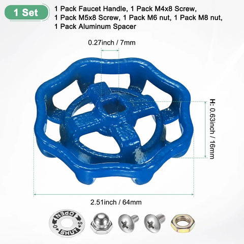 Tough As Nails Blue Cast Iron Outside Faucet Handle For 7X7MM Square Stem Spigot Tap with screws and spacer accessories